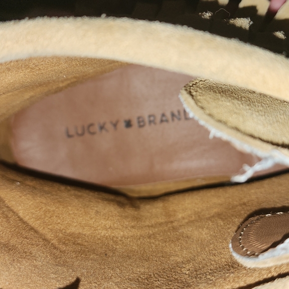 Lucky brand suede leather moccasins with drawstring at ankle - Picture 4 of 4